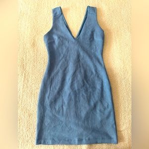 Bebe blue suede-like dress, super soft. Hidden zip closure, size small.
